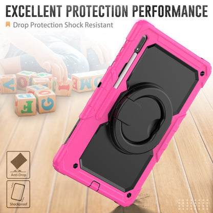 For Samsung Galaxy Tab S8 Ultra Shoulder Strap Silicone + PC Tablet Case(Rose Red Black) by buy2fix