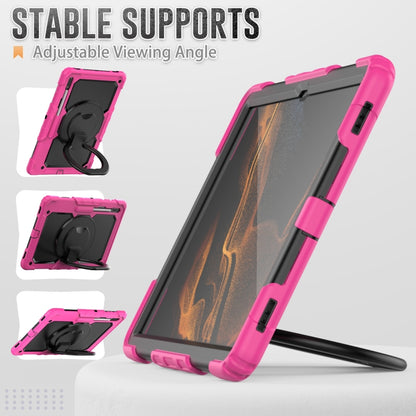 For Samsung Galaxy Tab S8 Ultra Shoulder Strap Silicone + PC Tablet Case(Rose Red Black) by buy2fix