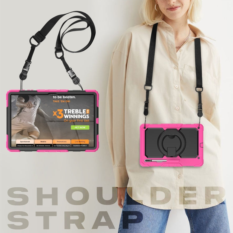 For Samsung Galaxy Tab S8 Ultra Shoulder Strap Silicone + PC Tablet Case(Rose Red Black) by buy2fix