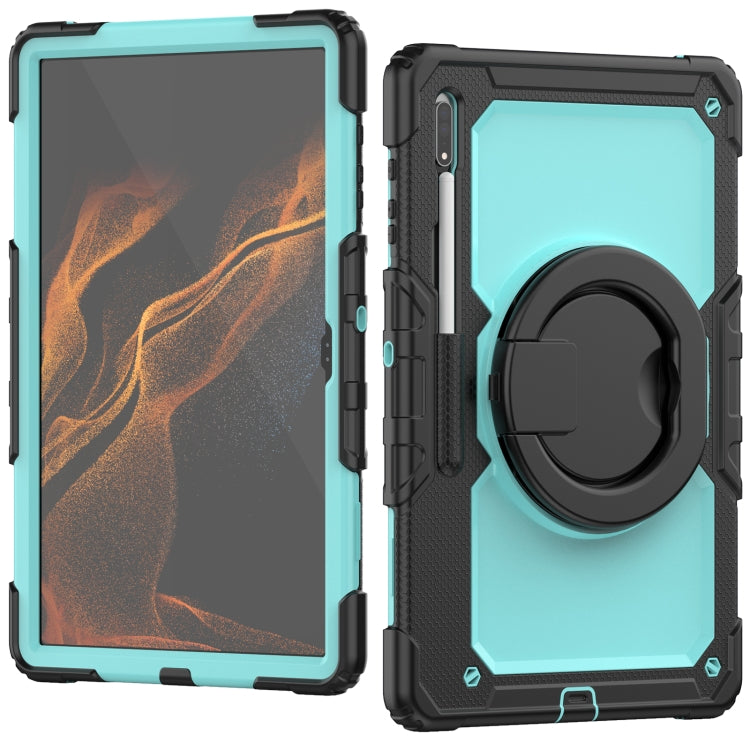 For Samsung Galaxy Tab S8 Ultra Shoulder Strap Silicone + PC Tablet Case(Light Blue) - Galaxy Tab S8 Ultra Cases by buy2fix | Online Shopping UK | buy2fix