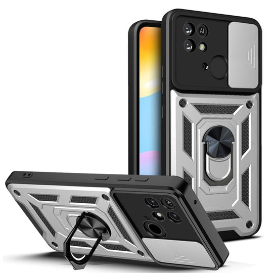 For Xiaomi Redmi 10C 4G Sliding Camera Cover Design TPU+PC Phone Case(Silver)