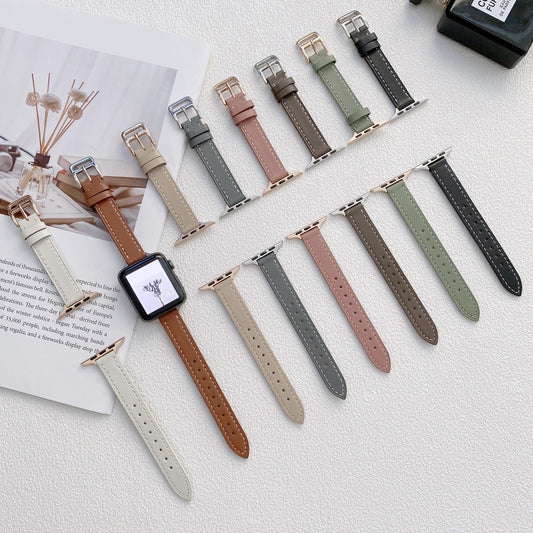 Plain Leather Watch Band For Apple Watch Series 9&8&7 41mm / SE 3&SE 2&6&SE&5&4 40mm / 3&2&1 38mm(F) by buy2fix