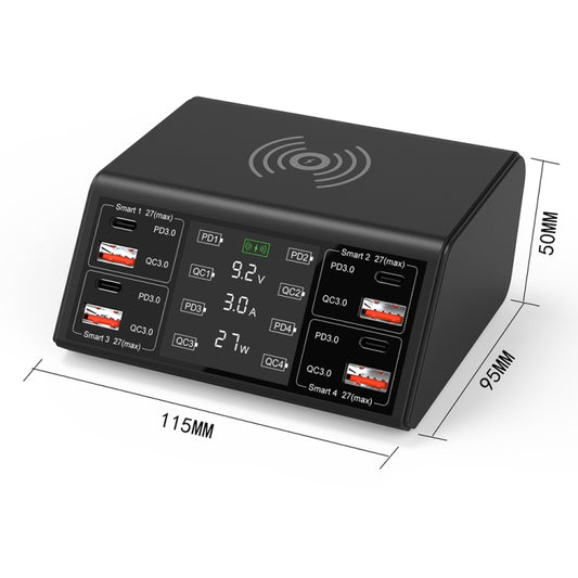 838w 9 in 1 100W 4 PD 3.0 USB-C / Type-C + 4 QC 3.0 USB Ports Smart Digital Display Wireless Charger, US Plug(White) by buy2fix