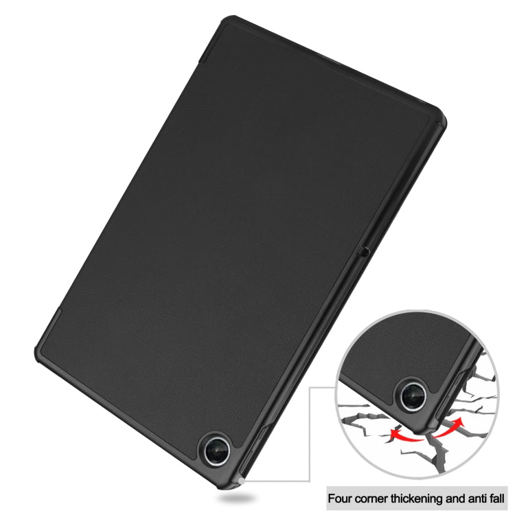 For Lenovo Tab M10 Plus 10.6 3rd Gen 2022 Custer Texture 3-Fold Holder Smart Leather Tablet Case(Black) - For Lenovo by buy2fix | Online Shopping UK | buy2fix