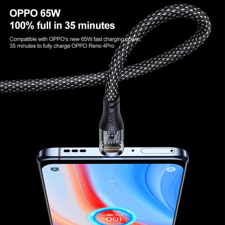 USAMS US-SJ572 Type-C / USB-C 66W Aluminum Alloy Transparent Charging Cata Cable, Length: 1.2m(Blue) -  by USAMS | Online Shopping UK | buy2fix