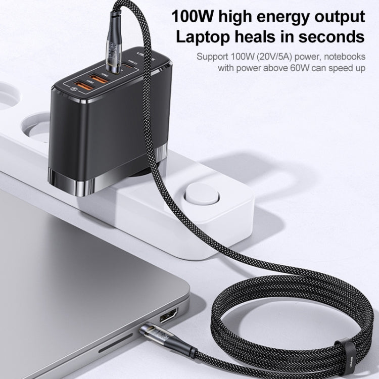 USAMS US-SJ574 Type-C / USB-C to Type-C / USB-C PD 100W Aluminum Alloy Transparent Charging Cata Cable, Length: 1.2m(Purple) -  by USAMS | Online Shopping UK | buy2fix
