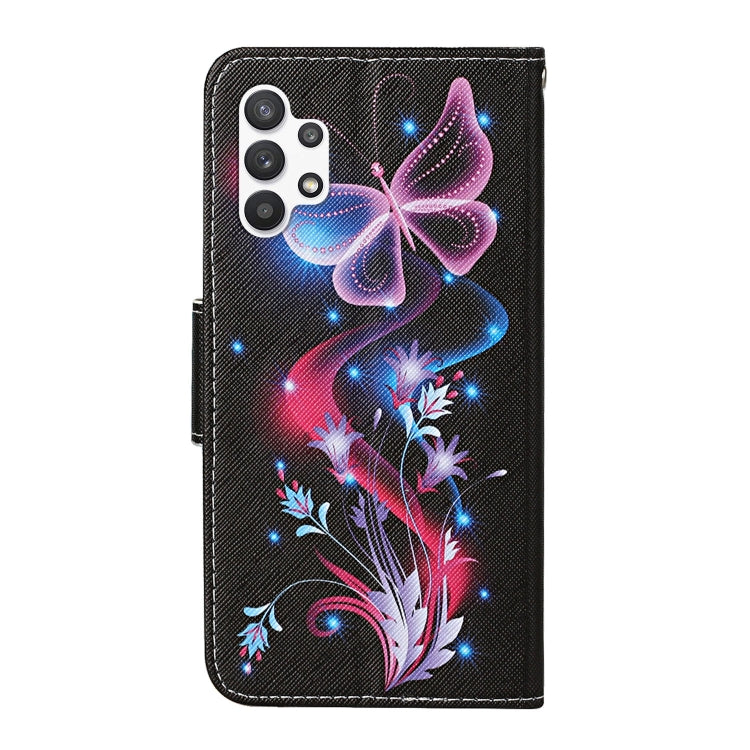 For Samsung Galaxy A13 4G Colored Drawing Pattern Flip Leather Case(Fluorescent Butterfly) - Samsung Accessories by buy2fix | Online Shopping UK | buy2fix
