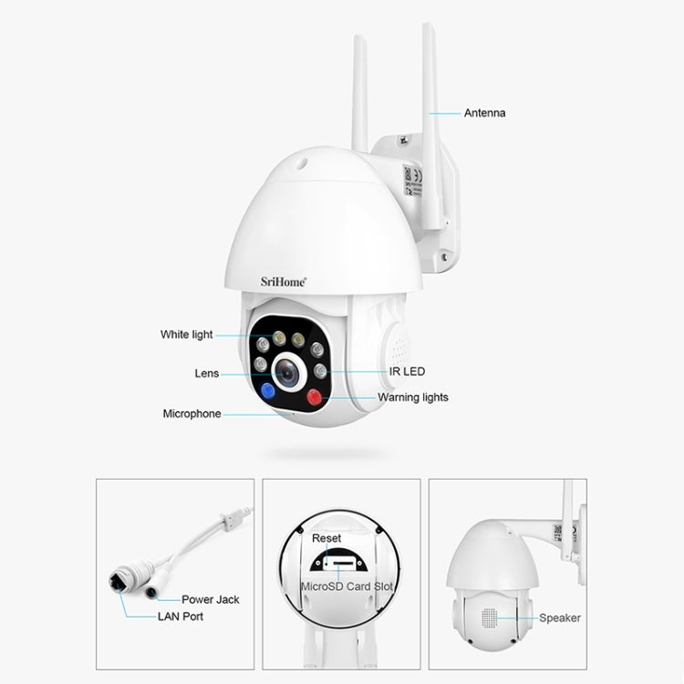 SriHome SH039B 3MP Sound and Light Alarm IP66 Waterproof Dome Camera, EU Plug - Security by SriHome | Online Shopping UK | buy2fix