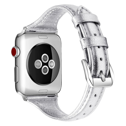 Genuine Leather Watch Band For Apple Watch Series 8&7 41mm / SE 2&6&SE&5&4 40mm / 3&2&1 38mm(Silver) by buy2fix