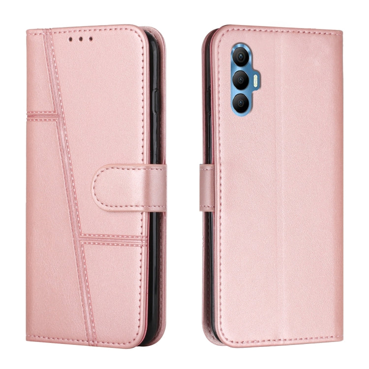 For Tecno Spark 8 Pro Stitching Calf Texture Buckle Leather Phone Case(Pink) by buy2fix