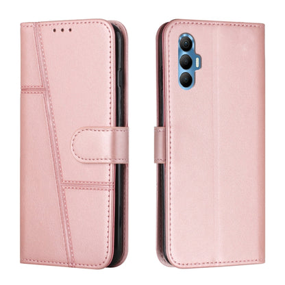 For Tecno Spark 8 Pro Stitching Calf Texture Buckle Leather Phone Case(Pink) by buy2fix