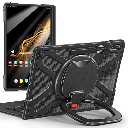 For Samsung Galaxy Tab S10 Ultra / S9 Ultra / S8 Ultra Rotary Handle Grip TPU + PC Tablet Case(Black) by buy2fix