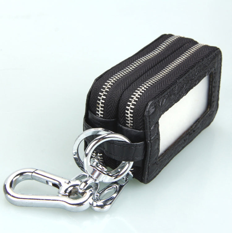 9075 Universal Crocodile Texture Genuine Leather Double Zipper Car Key Case(Black) - In Car by buy2fix | Online Shopping UK | buy2fix