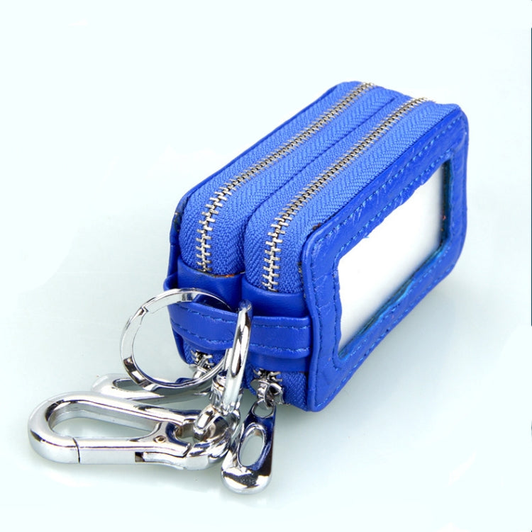 9075 Universal Crocodile Texture Genuine Leather Double Zipper Car Key Case(Blue) - In Car by buy2fix | Online Shopping UK | buy2fix