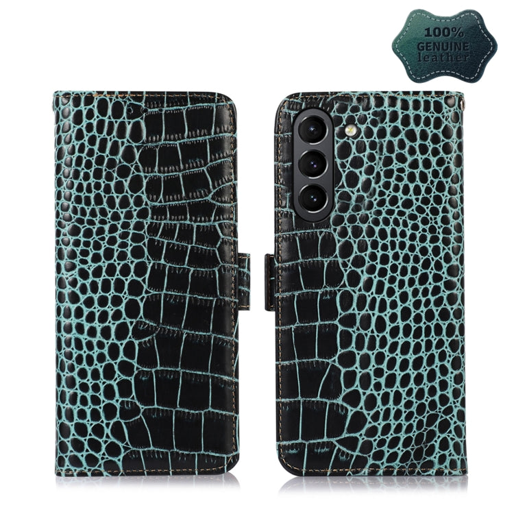 For Samsung Galaxy S21 FE 5G Crocodile Top Layer Cowhide Leather Phone Case(Green) - Galaxy Phone Cases by buy2fix | Online Shopping UK | buy2fix