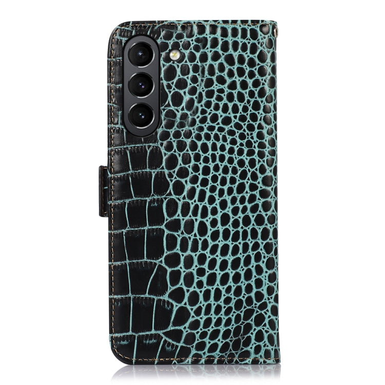 For Samsung Galaxy S21 FE 5G Crocodile Top Layer Cowhide Leather Phone Case(Green) - Galaxy Phone Cases by buy2fix | Online Shopping UK | buy2fix