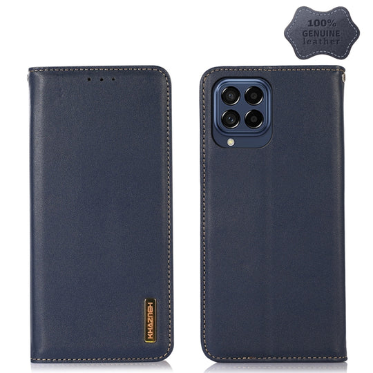 For Samsung Galaxy M53 5G KHAZNEH Nappa Top Layer Cowhide Leather Phone Case(Blue)