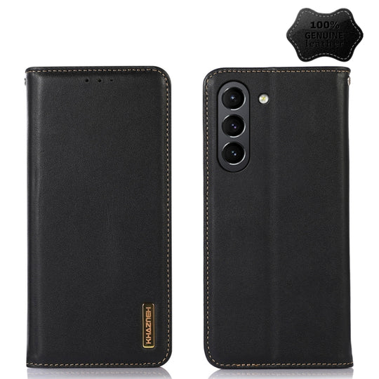 For Samsung Galaxy S21 FE 5G KHAZNEH Nappa Top Layer Cowhide Leather Phone Case(Black)