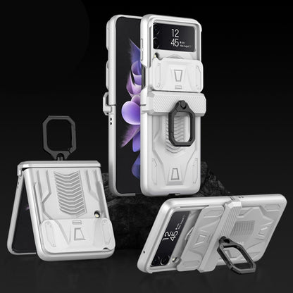 For Samsung Galaxy Z Flip3 5G GKK Sliding Camshield Magnetic Armor Flip Phone Case with Ring Holder(Silver) - Galaxy Phone Cases by GKK | Online Shopping UK | buy2fix