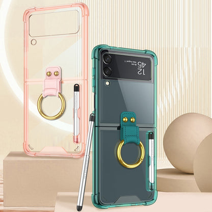 For Samsung Galaxy Z Flip3 5G GKK Shockproof Airbag Phone Case with Ring Holder & Stylus Pen(Transparent Green) - Galaxy Phone Cases by GKK | Online Shopping UK | buy2fix