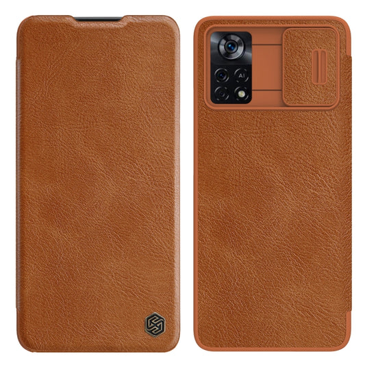 For Xiaomi Poco X4 Pro 5G NILLKIN QIN Series Pro Sliding Camera Cover Leather Phone Case(Brown) - Xiaomi Cases by NILLKIN | Online Shopping UK | buy2fix