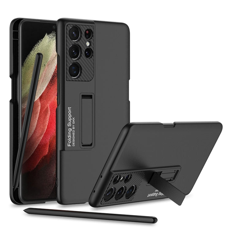 For Samsung Galaxy S21 Ultra 5G GKK Ultra-thin Shockproof Phone Case with Holder & Pen Slots & Stylus Pen(Black) by GKK