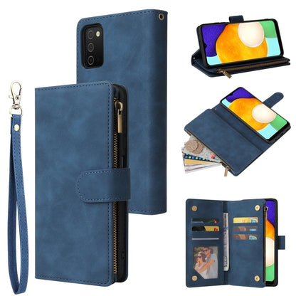 For Samsung Galaxy A03s 166.5mm Multifunctional Frosted Zipper Wallet Leather Phone Case(Blue) by buy2fix