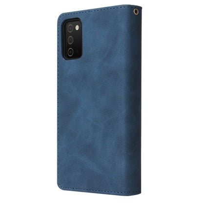 For Samsung Galaxy A03s 166.5mm Multifunctional Frosted Zipper Wallet Leather Phone Case(Blue) by buy2fix