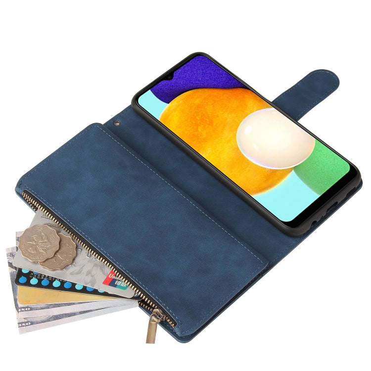 For Samsung Galaxy A03s 166.5mm Multifunctional Frosted Zipper Wallet Leather Phone Case(Blue) by buy2fix