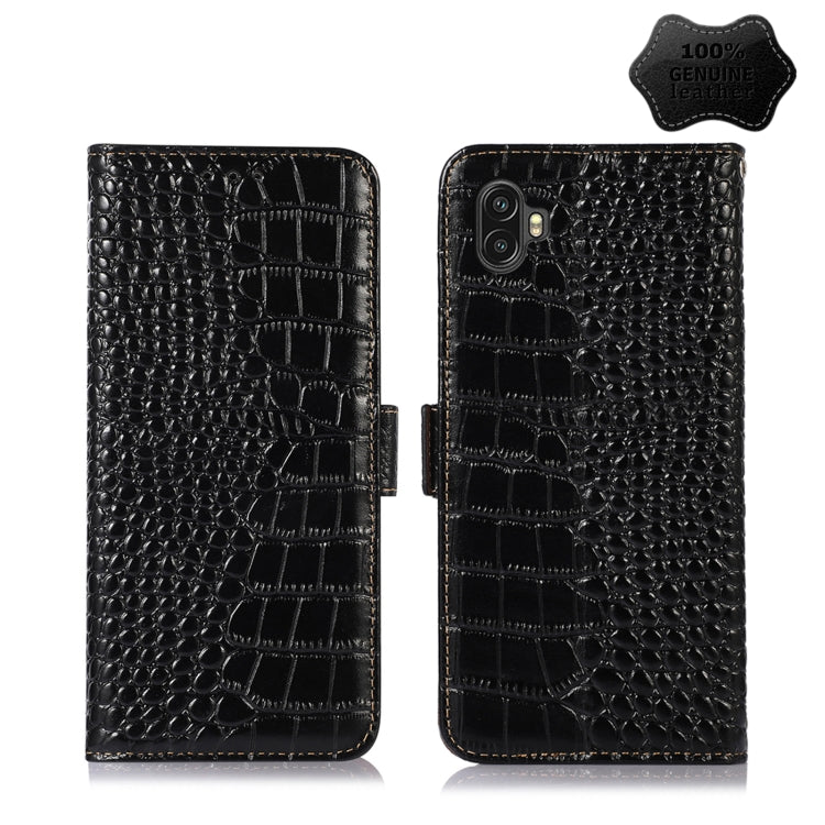 For Samsung Galaxy Xcover6 Pro Crocodile Top Layer Cowhide Leather Phone Case(Black) - Galaxy Phone Cases by buy2fix | Online Shopping UK | buy2fix