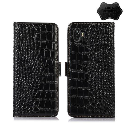 For Samsung Galaxy Xcover6 Pro Crocodile Top Layer Cowhide Leather Phone Case(Black)