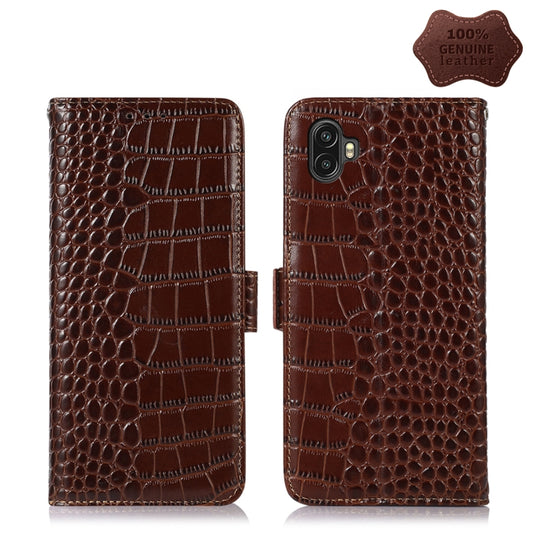 For Samsung Galaxy Xcover6 Pro Crocodile Top Layer Cowhide Leather Phone Case(Brown)