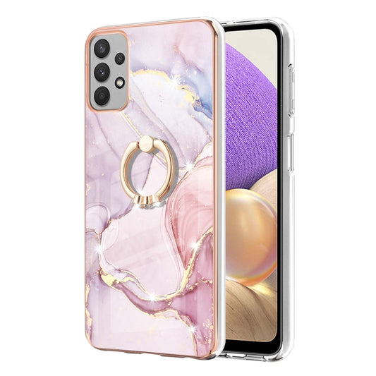 For Samsung Galaxy A23 5G / 4G Electroplating Marble Pattern TPU Phone Case with Ring(Rose Gold 005) by buy2fix