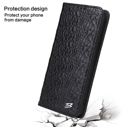 For Samsung Galaxy S22+ 5G Fierre Shann Crocodile Texture Magnetic Genuine Leather Phone Case(Black) - Galaxy S22+ 5G Cases by FIERRE SHANN | Online Shopping UK | buy2fix