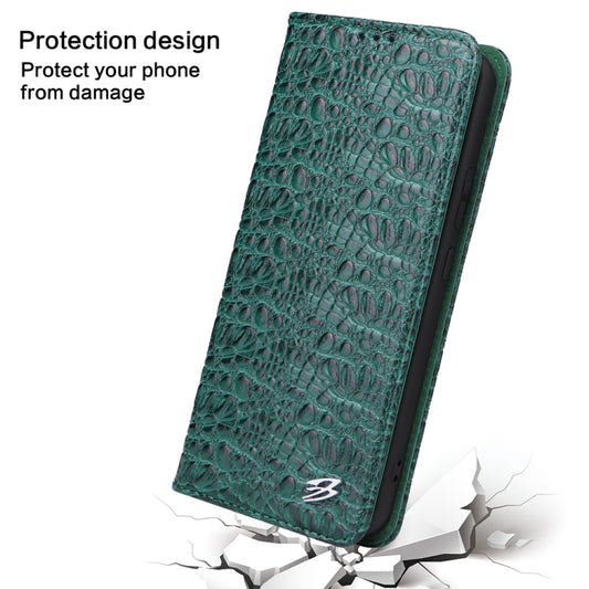 For Samsung Galaxy S22+ 5G Fierre Shann Crocodile Texture Magnetic Genuine Leather Phone Case(Green) by FIERRE SHANN