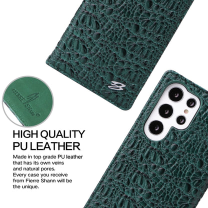 For Samsung Galaxy S22 Ultra 5G Fierre Shann Crocodile Texture Magnetic Genuine Leather Phone Case(Green) - Galaxy S22 Ultra 5G Cases by FIERRE SHANN | Online Shopping UK | buy2fix