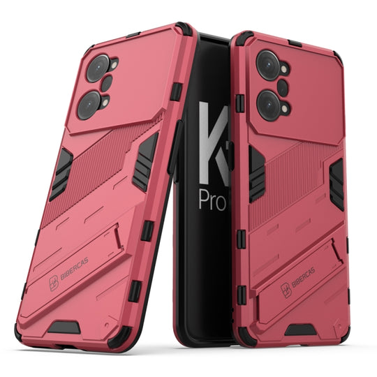 For OPPO K10 Pro 5G China Punk Armor 2 in 1 PC + TPU Shockproof Phone Case with Invisible Holder(Light Red)