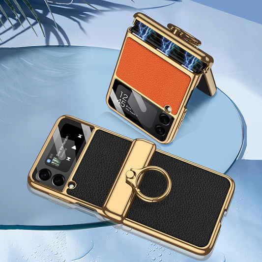 For Samsung Galaxy Z Flip3 5G GKK Integrated Plating + Leather Flip Phone Case(Dream Purple) by GKK