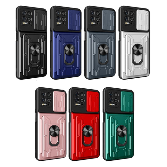 For Motorola Moto G100 Sliding Camshield TPU+PC Phone Case with Card Slot(Dark Green) by buy2fix