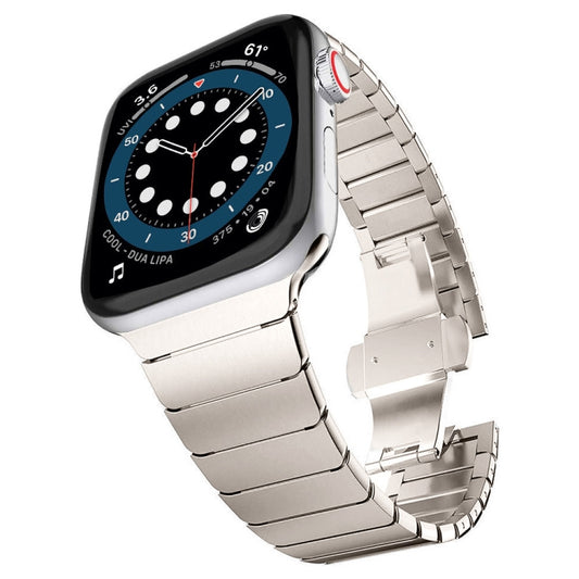 One-bead Steel Butterfly Buckle Watch Band For Apple Watch Ultra 49mm&Watch Ultra 2 49mm / Series 9&8&7 45mm / SE 3&SE 2&6&SE&5&4 44mm / 3&2&1 42mm (Starlight) by buy2fix