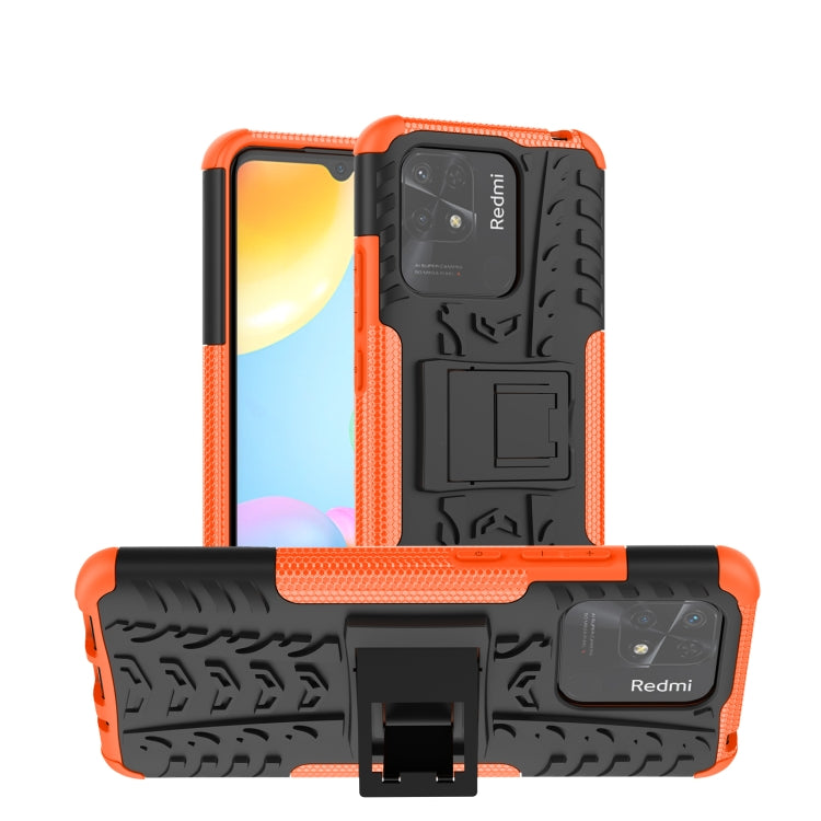 For Xiaomi Redmi 10C 4G Global Tire Texture TPU + PC Phone Case with Holder(Orange) - Xiaomi Accessories by buy2fix | Online Shopping UK | buy2fix