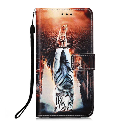 For Motorola Moto G22 Colored Drawing Plain Weave Leather Phone Case(Cat And Tiger) by buy2fix