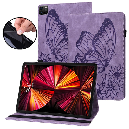 For iPad Pro 11 2022 / 2021 / 2020 / Air 2020 10.9 / 11 2024 Big Butterfly Embossed Smart Leather Tablet Case(Purple)