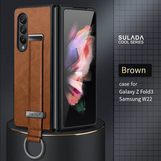 For Samsung Galaxy Z Fold3 5G SULADA Cool Series PC + Leather Texture Skin Feel Shockproof Phone Case(Brown) by SULADA