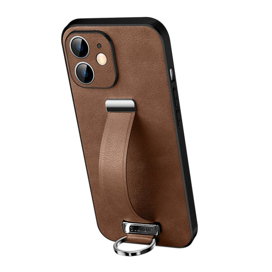 For iPhone 12 SULADA Cool Series PC + Leather Texture Skin Feel Shockproof Phone Case (Brown)