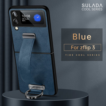 For Samsung Galaxy Z Flip3 SULADA Cool Series PC + Leather Texture Skin Feel Shockproof Phone Case(Blue) - Galaxy Phone Cases by SULADA | Online Shopping UK | buy2fix
