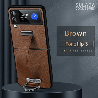 For Samsung Galaxy Z Flip3 SULADA Cool Series PC + Leather Texture Skin Feel Shockproof Phone Case(Brown) - Galaxy Phone Cases by SULADA | Online Shopping UK | buy2fix