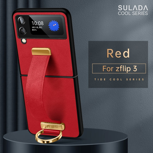 For Samsung Galaxy Z Flip3 SULADA Cool Series PC + Leather Texture Skin Feel Shockproof Phone Case(Red) by SULADA