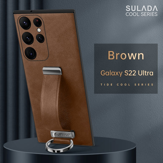 For Samsung Galaxy S22 Ultra 5G SULADA Cool Series PC + Leather Texture Skin Feel Shockproof Phone Case(Brown) by SULADA