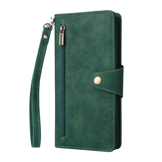 For OnePlus Nord N10 5G Rivet Buckle 9 Cards Three Fold Leather Phone Case(Green) by buy2fix